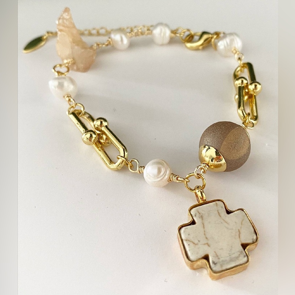 Bracelet with Cross Charm and Pearls